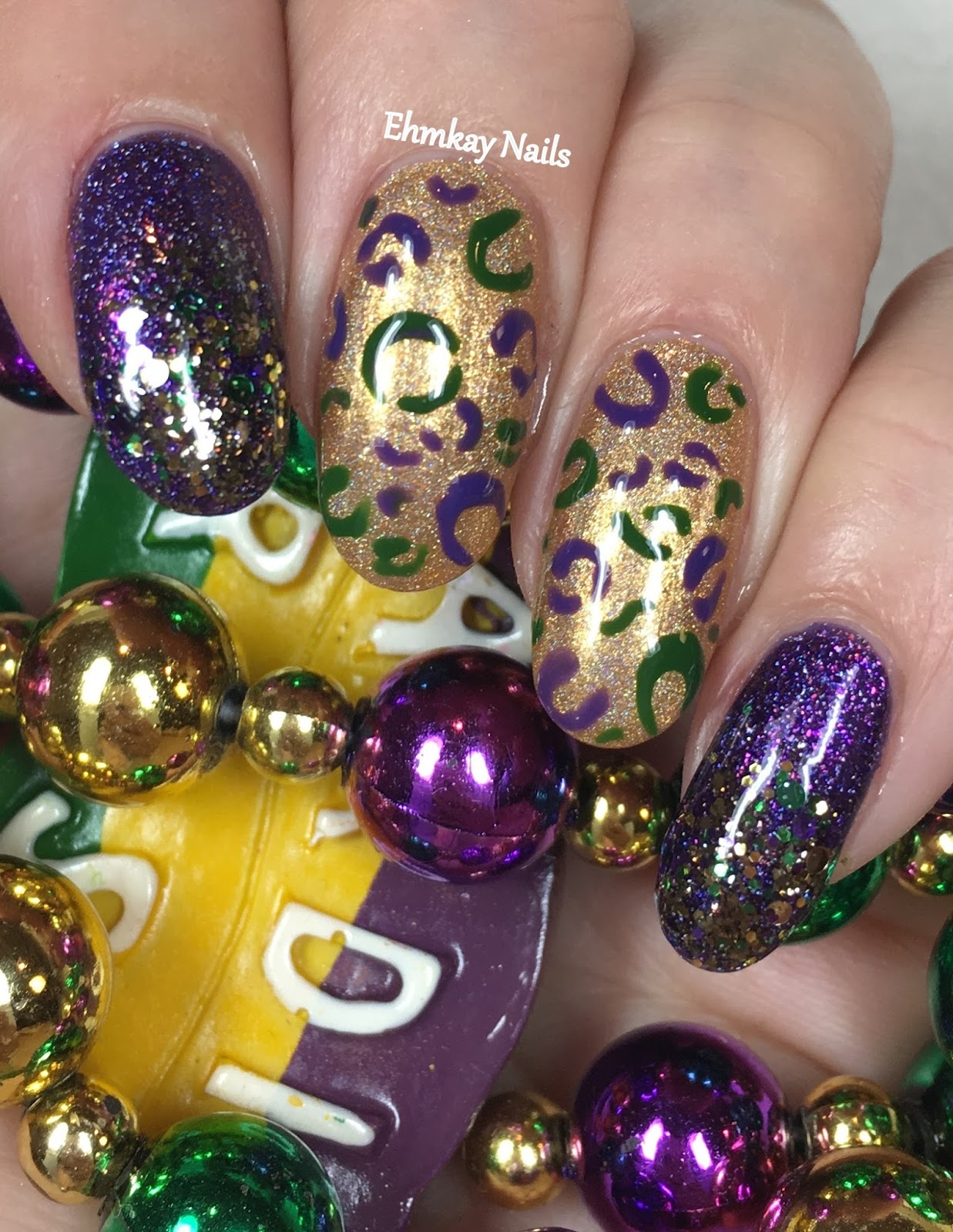 ehmkay nails Mardi Gras Leopard Nail Art
