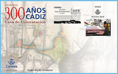 Filatelia - Efemérides. 300 Aniversario Casa de Contratación de Cádiz - Sobre Primer día de circulación Filatelia - Efemérides. 300 Aniversario Casa de Contratación de Cádiz - Sobre Primer día de circulación