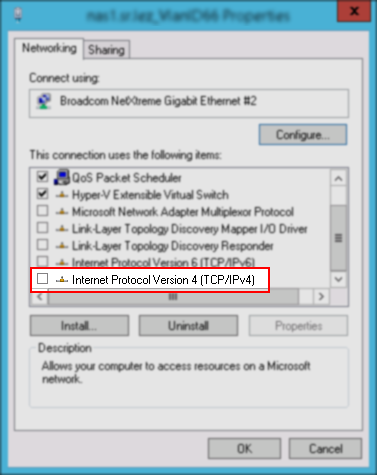 Wyłączony protokół TCP/IP dla połączenia
