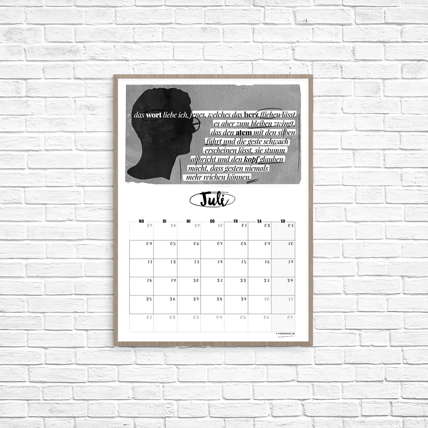 Kalenderblatt Juli - das wort liebe ich... // Text/Illustration/Kalendarium © fieberherz.de Kalenderblatt Juli - das wort liebe ich... // Text/Illustration/Kalendarium © fieberherz.de