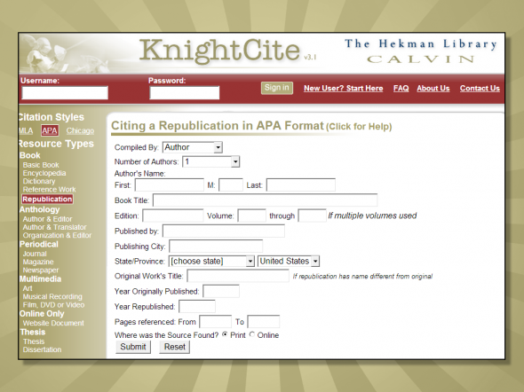 Citation Tool #3: KnightCite
