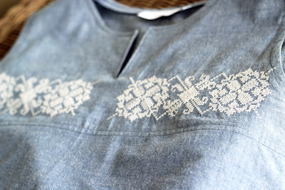 McCall's 7600  using chambray and a machine embroidery design from Etsy