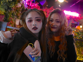 two young women dressed up for Halloween in Changsha