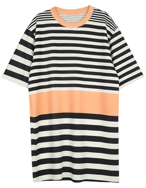  Color-Blocked Accent Striped Dress