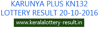 Kerala Karunya Plus KN 132 Kerala lottery result 20-10-2016, Karunya Plus KN 132, todays lottery result Karunya Plus KN132