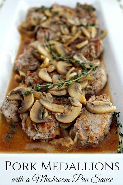 Seared pork medallions with a rich mushroom pan sauce - 25 minute meal for a weeknight meal or entertaining.