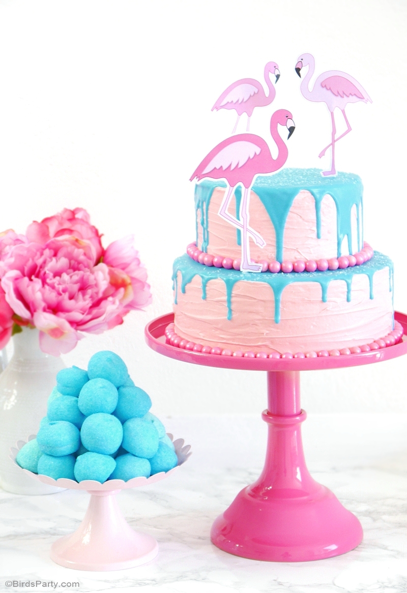 Recipe | How To Make a Flamingo Drip Cake - BirdsParty.com 