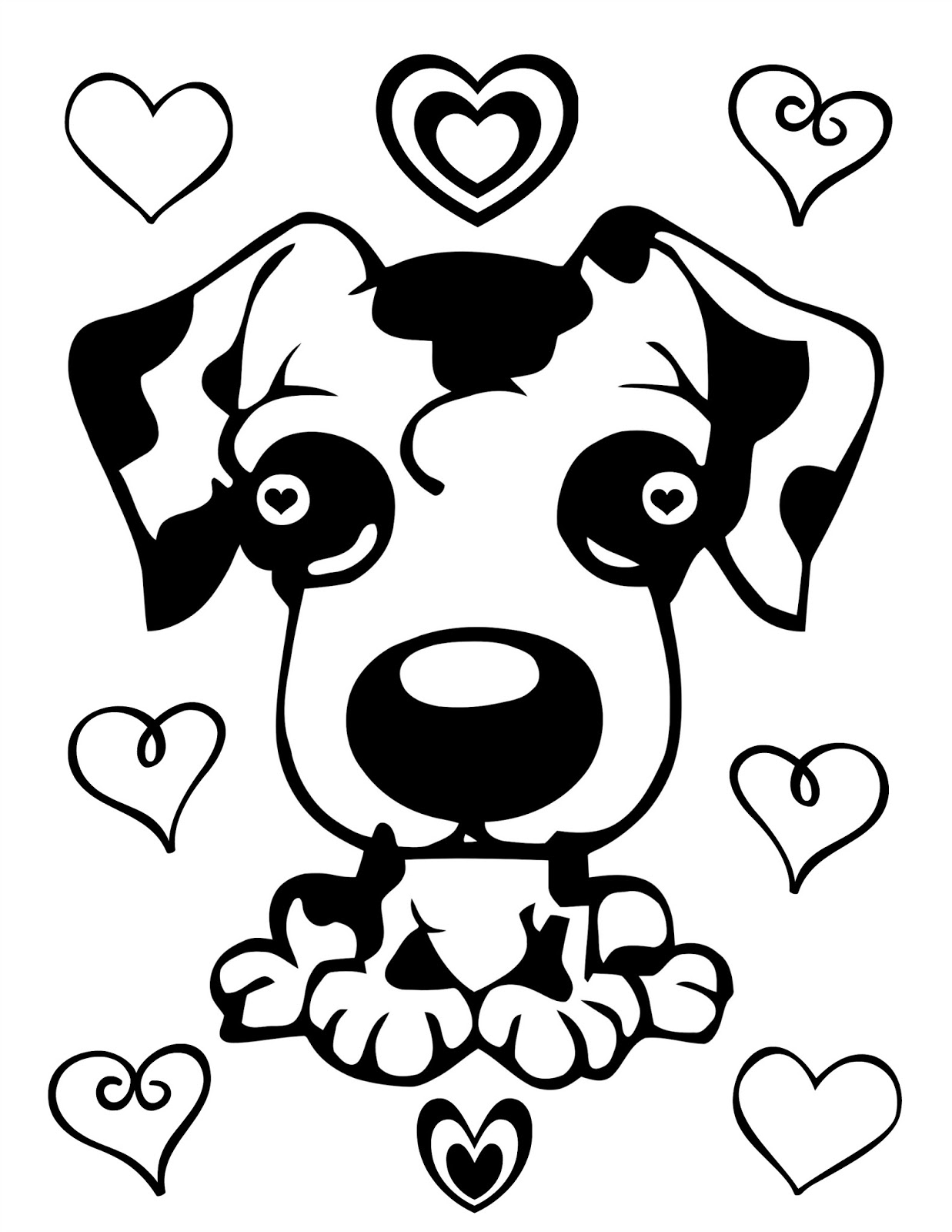 CJO Photo: Cute Puppy and Hearts Coloring Page