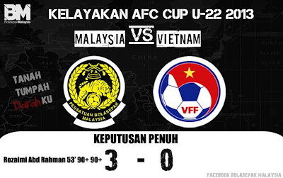 Keputusan Malaysia Vs Vietnam 30 Jun 2012 | Kelayakan Piala Asia (AFC) U22 2013 