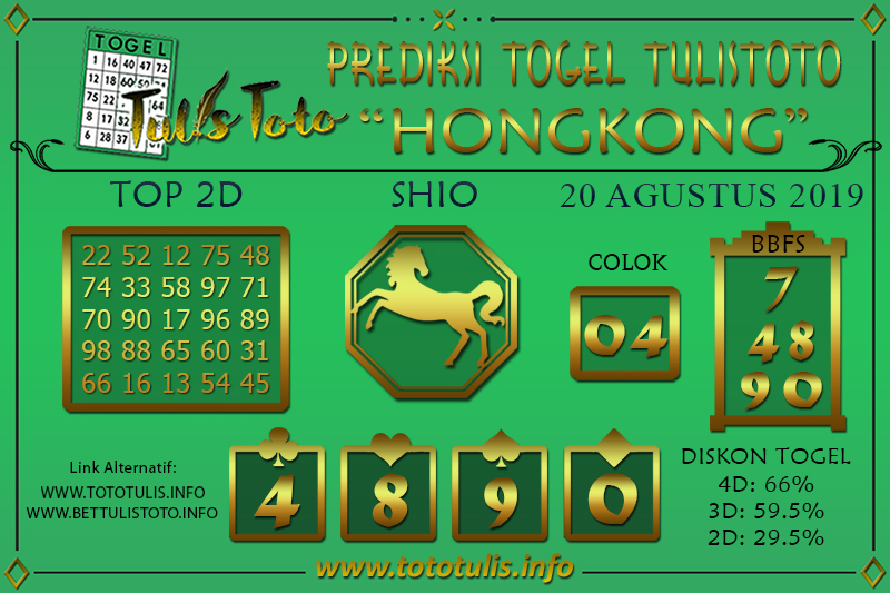 Prediksi Togel HONGKONG TULISTOTO 20 AGUSTUS 2019