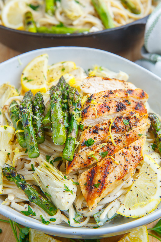 Creamy Lemon Grilled Chicken, Asparagus and Artichoke Pasta Recipe on ...