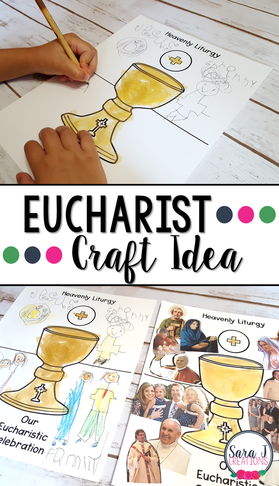 Eucharist craft idea that is perfect for teaching about Holy Communion or the Seven Sacraments. This craft connects our liturgy on earth to the heavenly liturgy. 