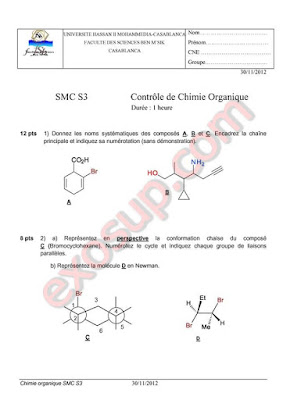 contrôle de chimie organique smc s3 fsbm