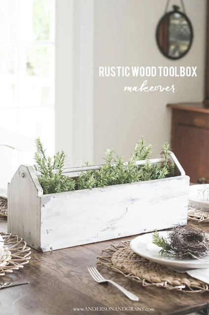 Tool box centerpiece with greenery