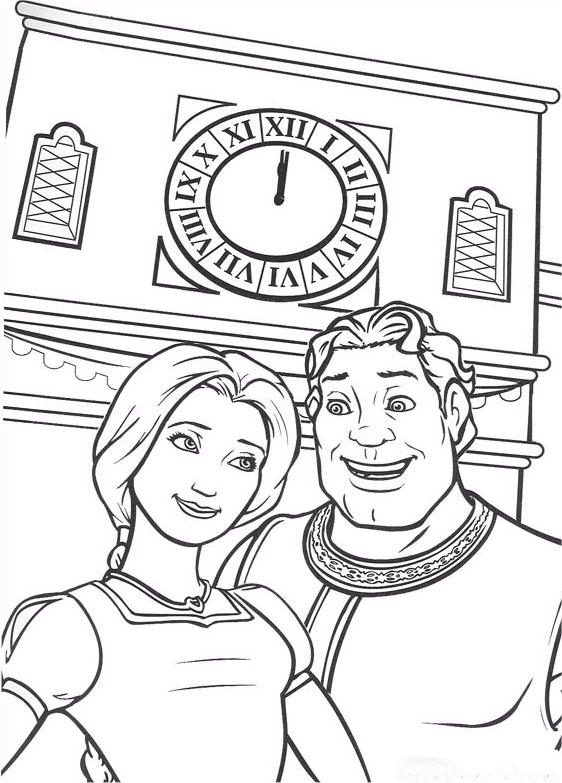 Cartoon Design Shrek and Fiona Dancing Coloring Pages For Kids