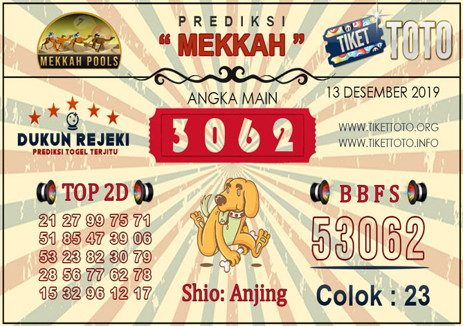 Prediksi Togel MEKKAH TIKETTOTO 13 DESEMBER 2019