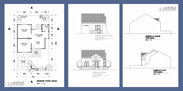 kumpulan gambar denah  dan tampak  berbagai macam tipe rumah 