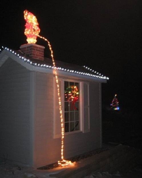 Peeing Santa Lights Top of House - Friday Frivolity - Holiday Cheer, One Way or Another - Christmas Memes + LINKY for all things Fun, Funny, Happy & Hopeful!