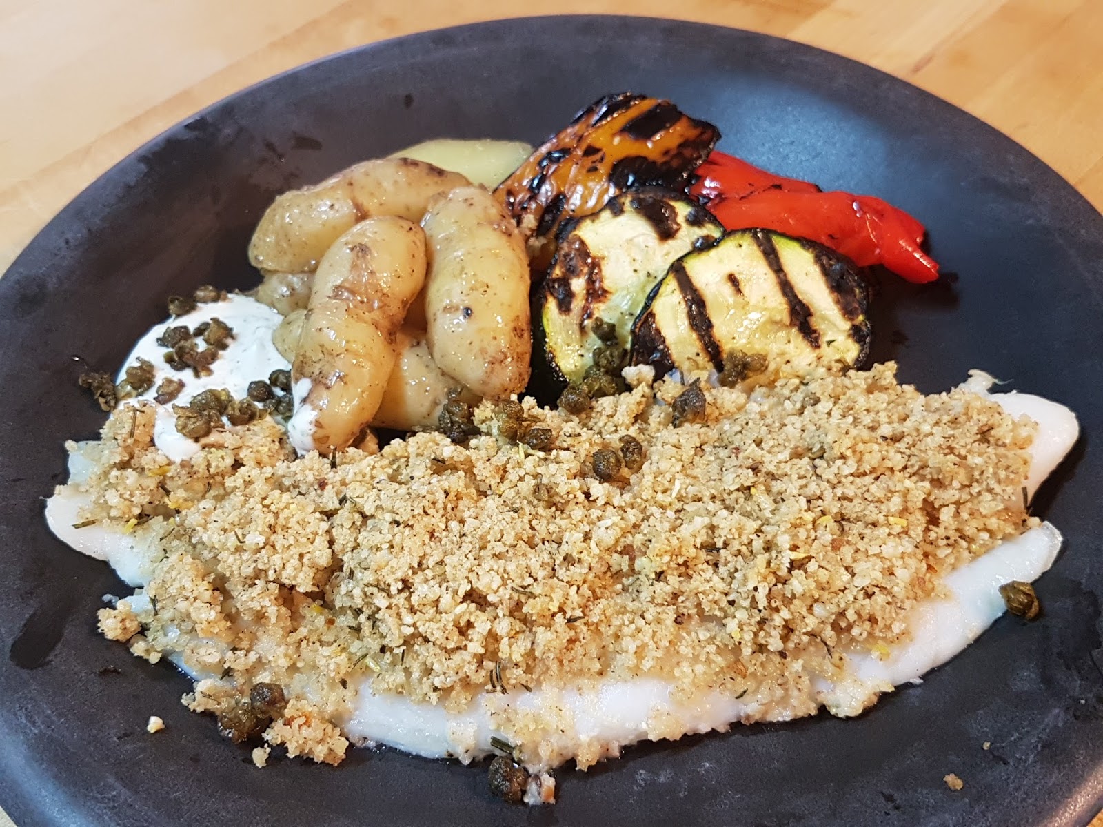 Almost Wasted Pinenut and Rosemary Crusted Basa Fillets with Crispy Fried Capers
