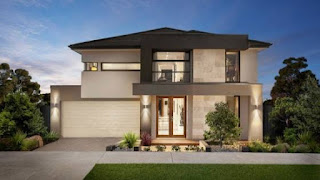 Modern house facade with outdoor patio Modern house facade with outdoor patio