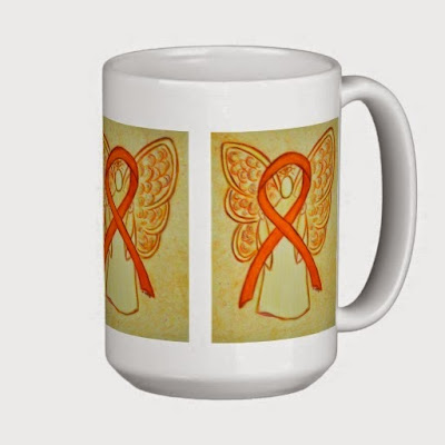 Orange Awareness Ribbon Guardian Angel Art Custom Coffee Mug or Cup Fundraiser