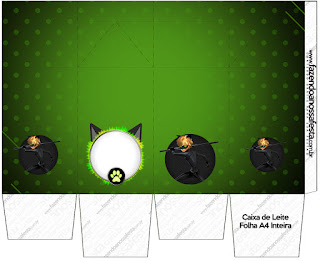 Cat Noir: Cajas para Imprimir Gratis. Caja tipo "de leche" de Cat Noir.