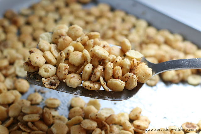 Seasoned Soup Crackers on a pan from Served Up With Love