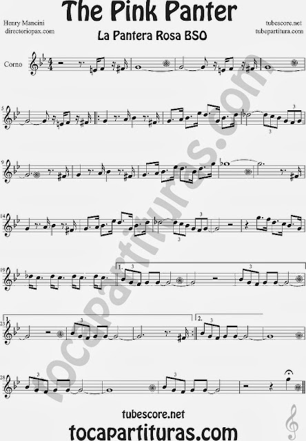 Partitura de La Pantera Rosa para Trmopa o Corno Henry Mancini Horn Sheet Music The Pink Panter music score by Henry Mancini