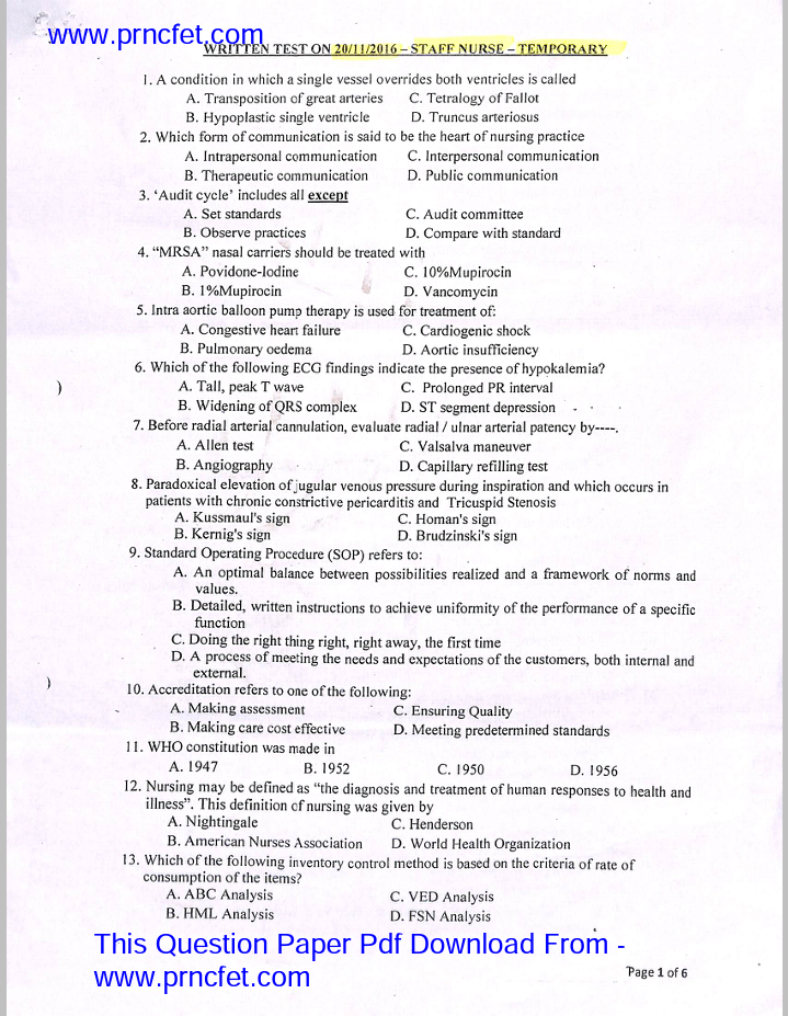 Latest Staff Nurse Recruitment Staff Nurse Papers Exam Pattern