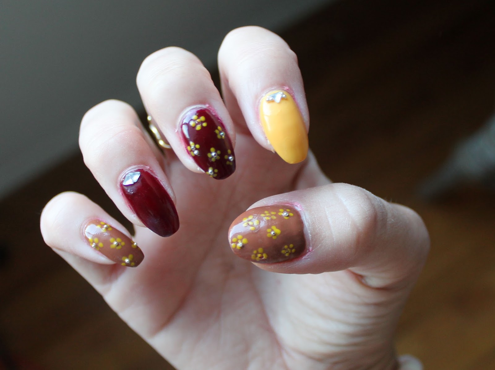 fall nail design with brown