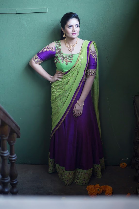 SreeMukhi in half saree stills