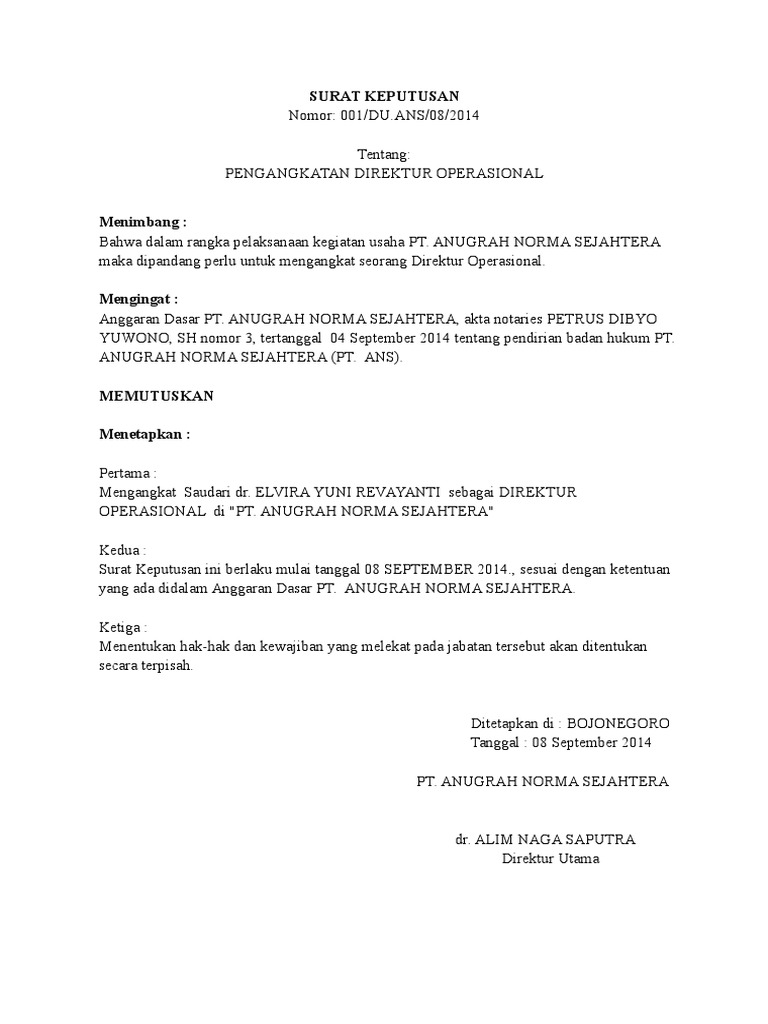 contoh sk pengangkatan wood scribd indo