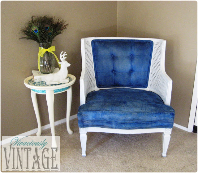 Vintage Royal Blue and White Tufted Chair