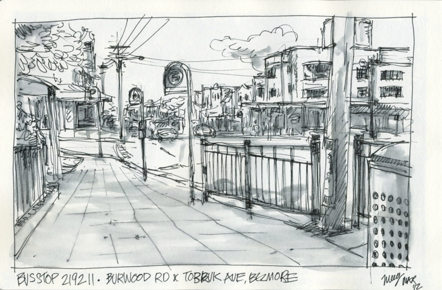 Urban Sketchers Australia: Bus Stops in April