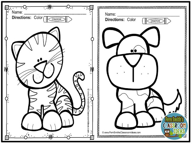 Fern Smith's Classroom Ideas FREE Color For Fun - Family Pets resource at Teacherspayteachers. One Free Dog Printable and One Free Cat Printable! FernleySmith@gmail.com