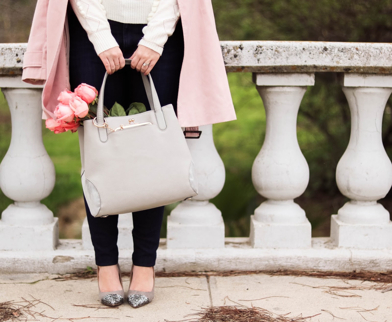 Pretty Little Details: Pink Trench Coat Outfit - Lizzie in Lace
