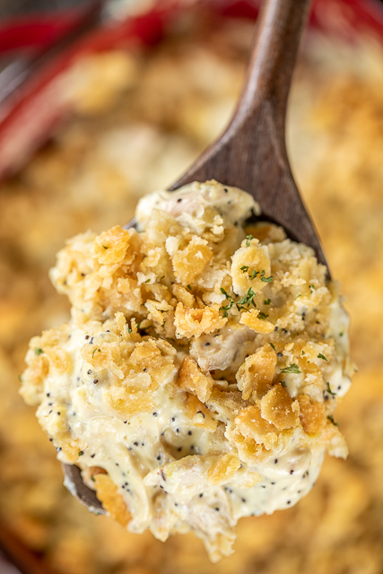 Old School Chicken Poppy Seed Casserole - a classic dish! Seriously delicious. Our whole family cleaned their plate and asked for seconds! Chicken, cream of chicken soup, sour cream, poppy seeds, Ritz cracker and butter. Great make-ahead weeknight meal! #casserole #chicken #easy Old School Chicken Poppy Seed Casserole - a classic dish! Seriously delicious. Our whole family cleaned their plate and asked for seconds! Chicken, cream of chicken soup, sour cream, poppy seeds, Ritz cracker and butter. Great make-ahead weeknight meal! #casserole #chicken #easy