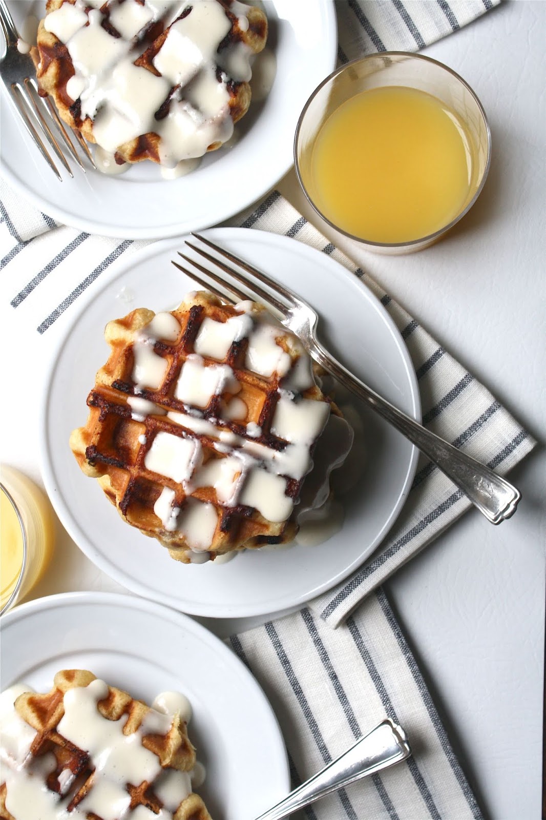 salted sugared spiced™ Cinnamon Roll Waffles with Maple Cream Cheese