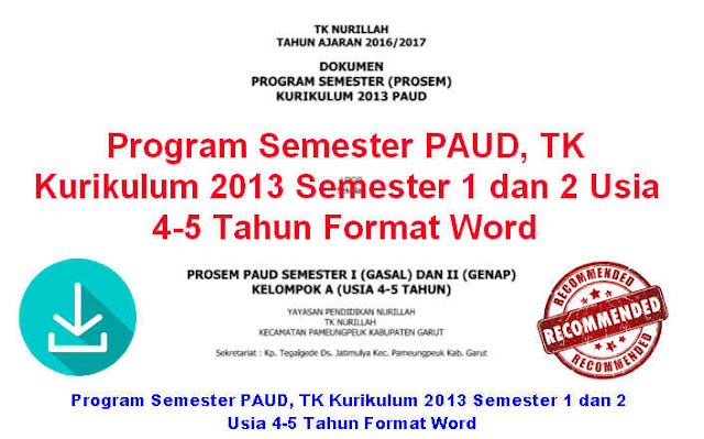 Program Semester PAUD, TK Kurikulum 2013 Semester 1 dan 2 Usia 4-5 Tahun Program Semester PAUD, TK Kurikulum 2013 Semester 1 dan 2 Usia 4-5 Tahun Format Word