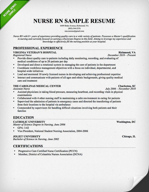functional resume for nurse