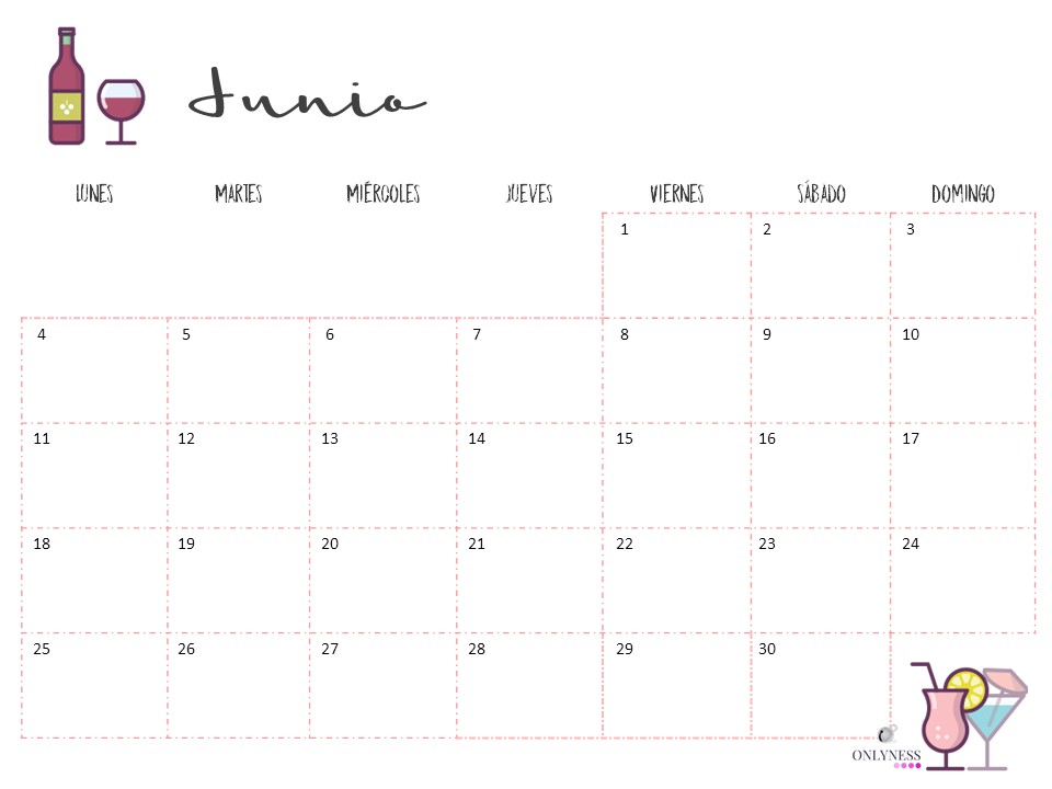 Calendario Junio 2018 para Imprimir en Pinterest