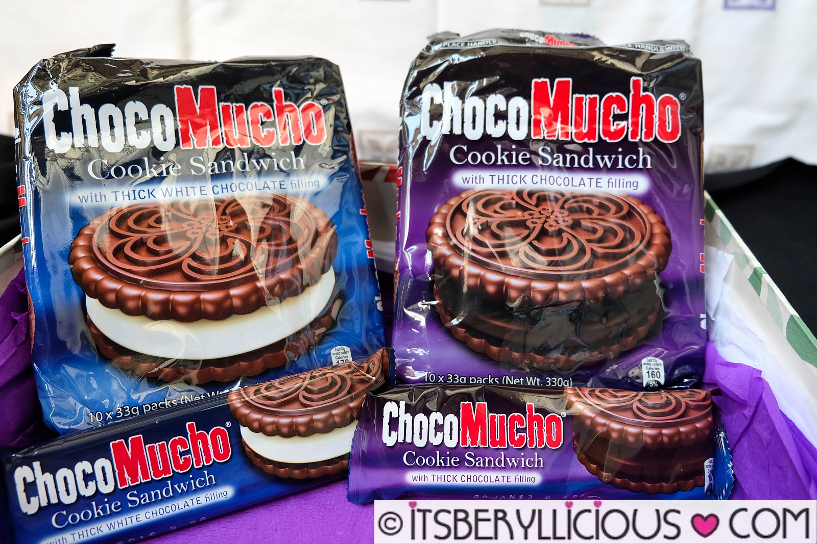Rebisco Choco Mucho Cookie Sandwich with Chocolate and White Chocolate