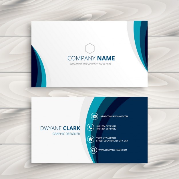 Blue wave business card design Free Vector