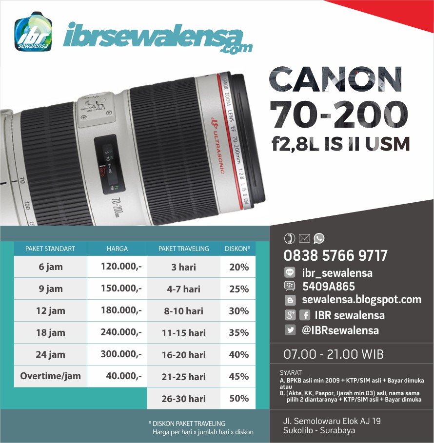 Canon 70-200 mm F2.8 L IS II USM Harga Sewa Rental Lensa Kamera