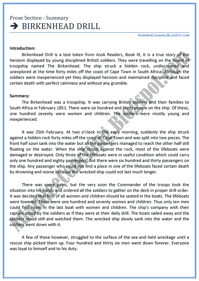 Poem The Birkenhead Drill