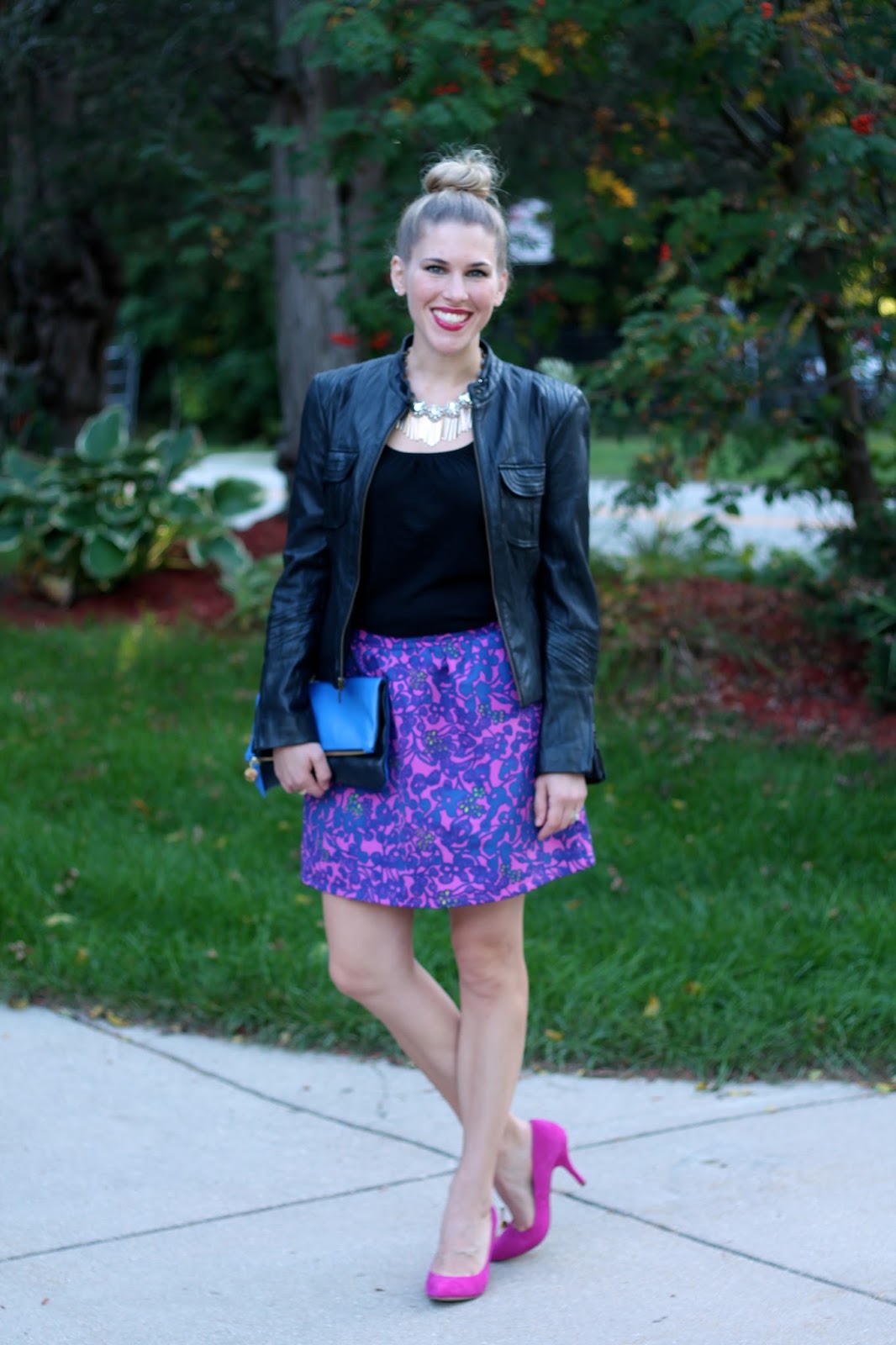 Confident Twosday: Floral Skirt and Moto Jacket