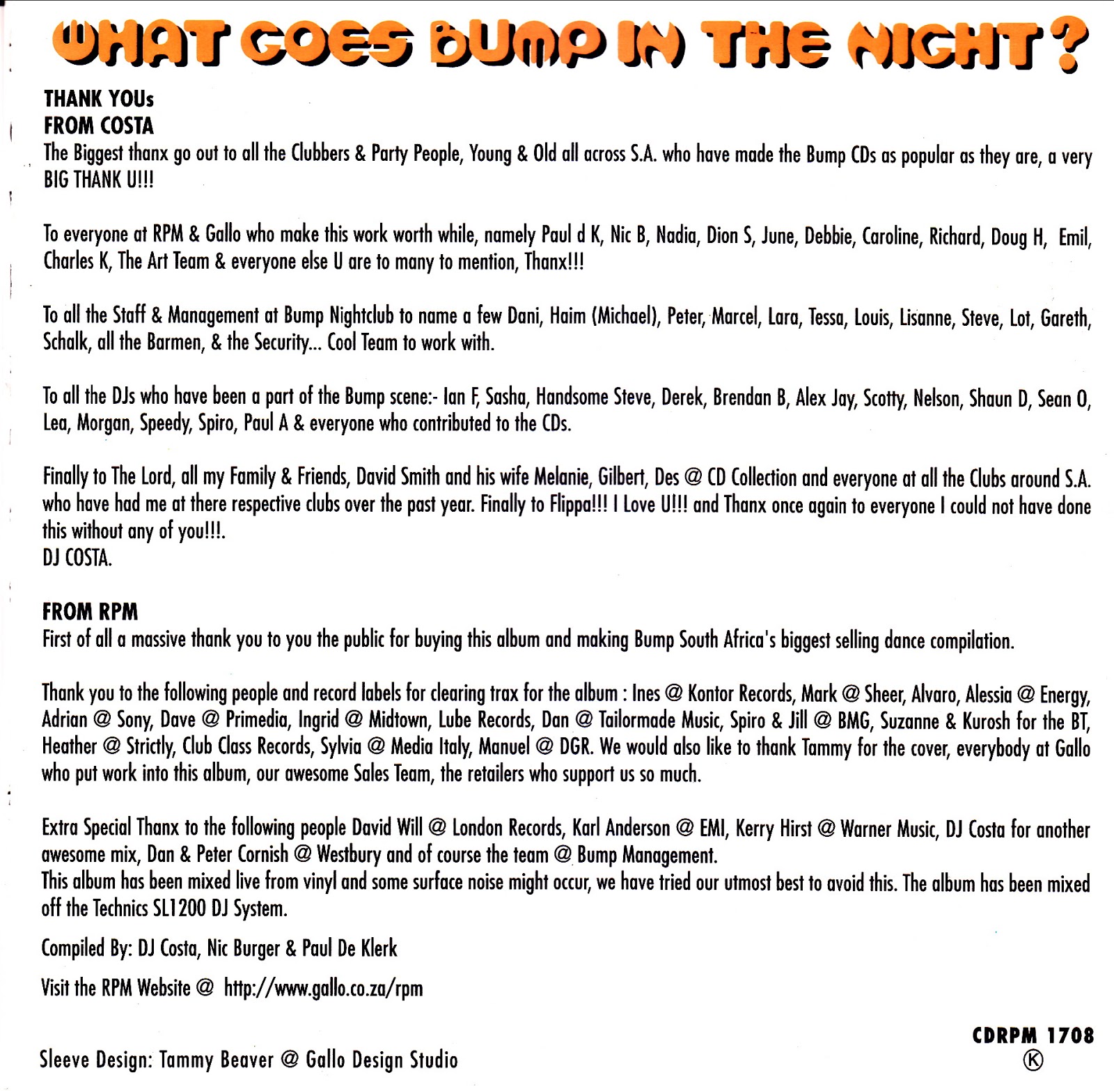 RETRO DISCO HINRG BUMP 6 DJ Costa nonstop club mix (2000) Various