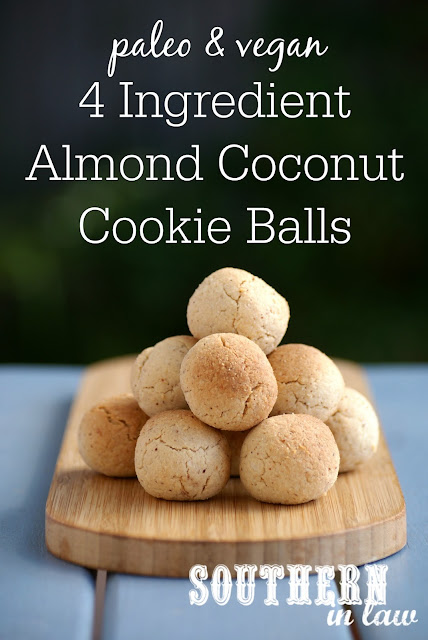 Easy Paleo Almond Coconut Cookie Balls Recipe - gluten free, vegan, paleo, sugar free, healthy, clean eating recipe, 4 ingredients
