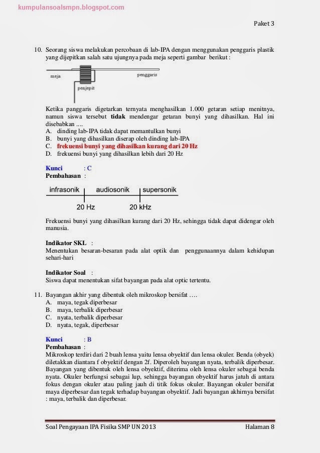 Soal dan Pembahasan UN+Try Out+US Fisika Kelas 9 SMP Paket 3 TA 2012