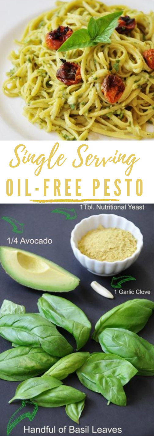HEALTHY SINGLE SERVING OIL-FREE PESTO SAUCE #vegan #recipe